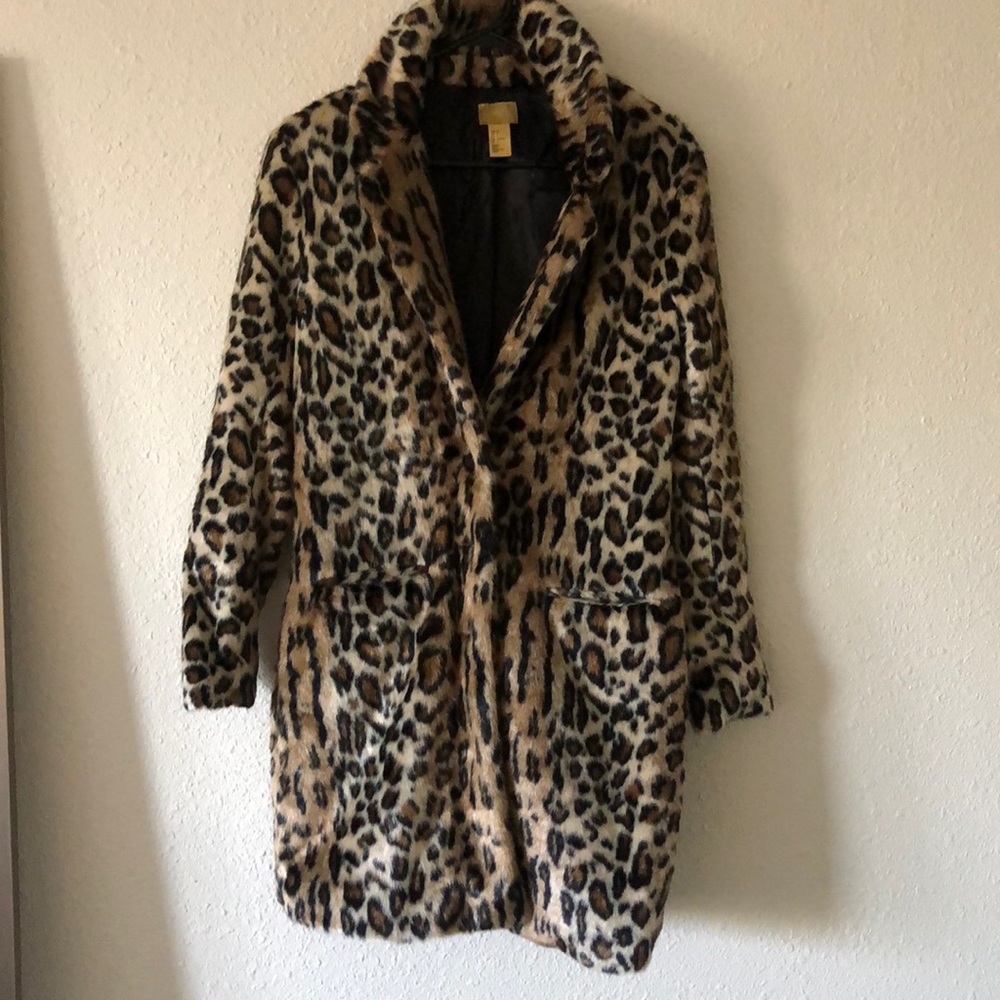 H&M faux fur leopard coat